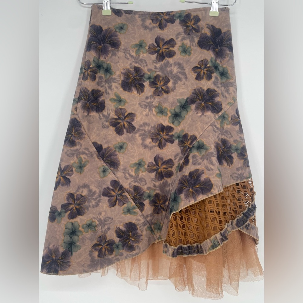 Y2K Floral Asymmetrical Skirt Crochet Layered Mesh Peekaboo Hem Fairy Grunge - Picture 4 of 9
